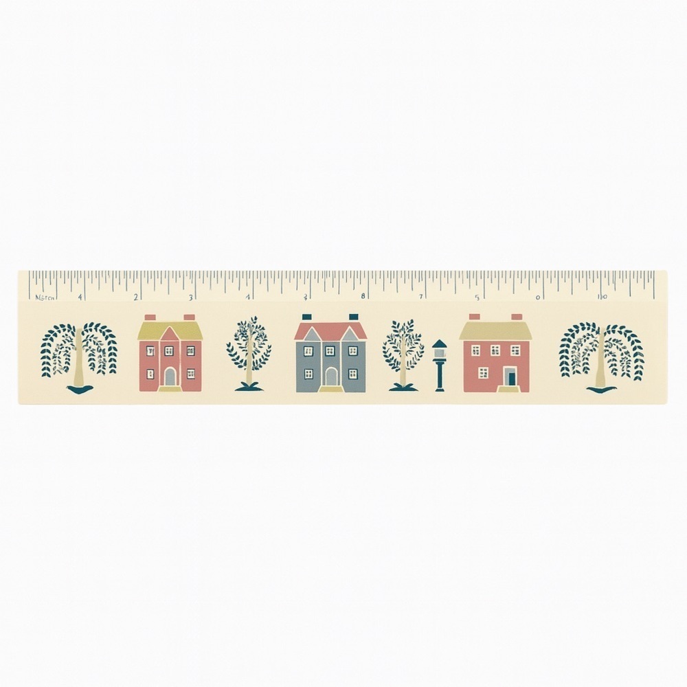 Decorative Wooden Wall Ruler With Folk Art Houses